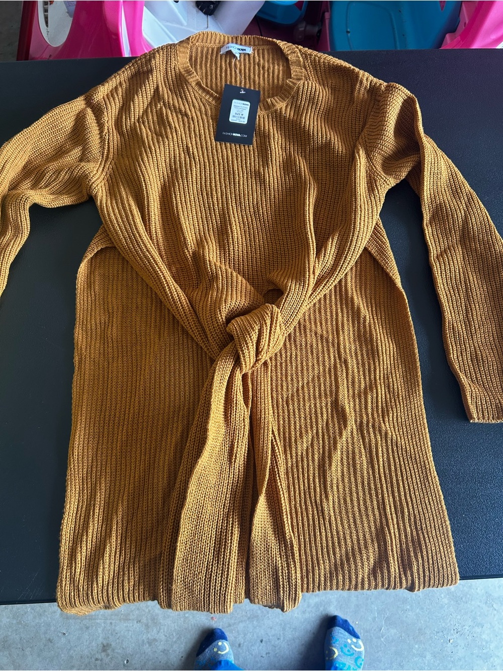 Fashion Nova Mustard Tie-Front Tunic Sweater